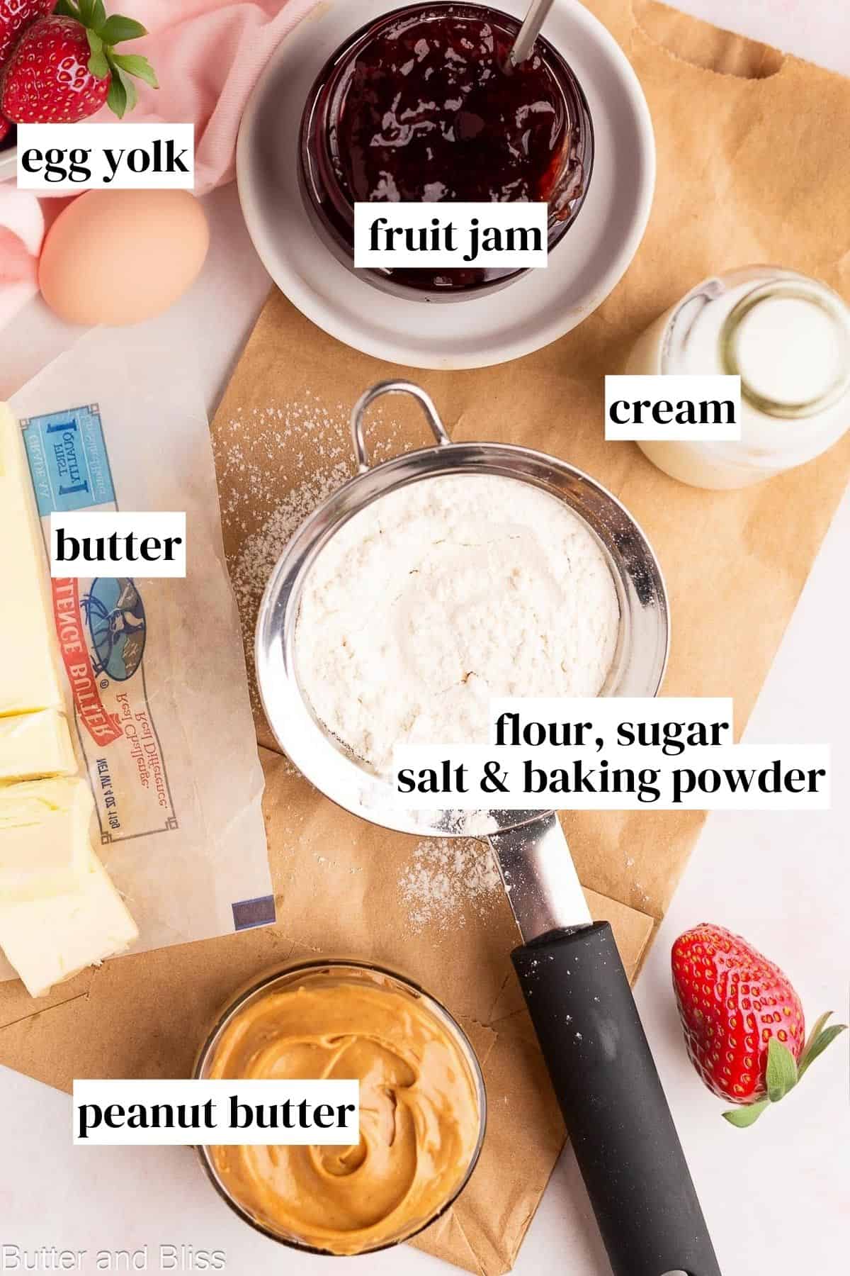 Ingredients for breakfast bread in small bowls.