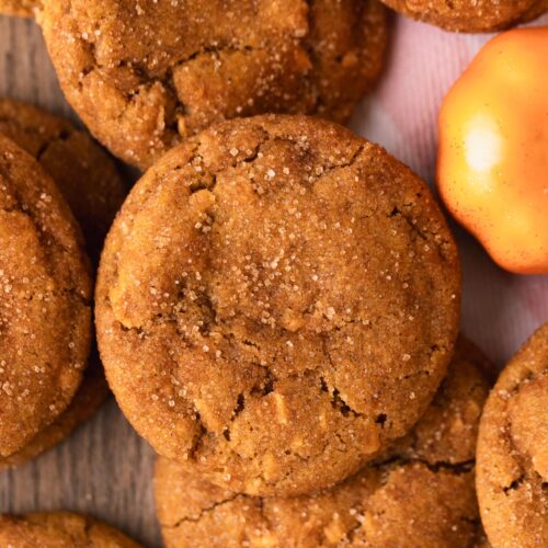 A pile of a half dozen chewy pumpkin snickderdoodles.