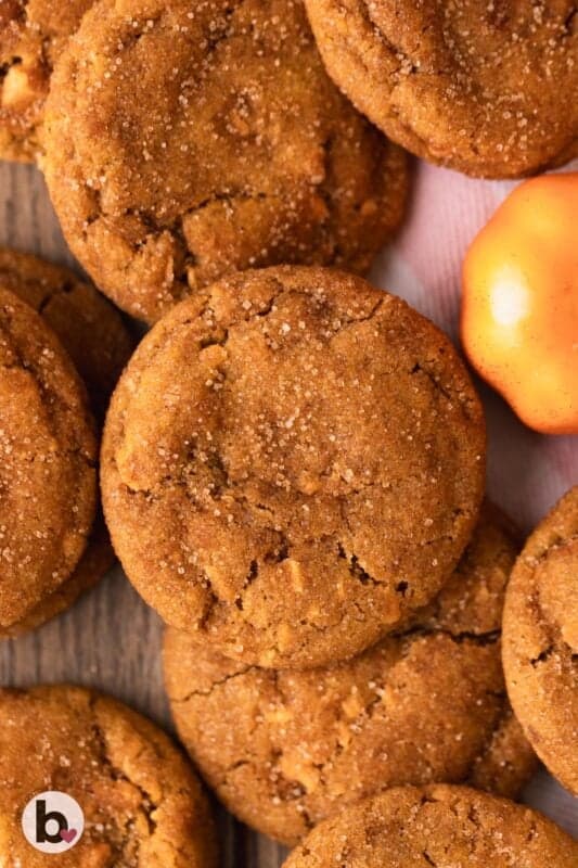 A pile of a half dozen chewy pumpkin snickderdoodles.
