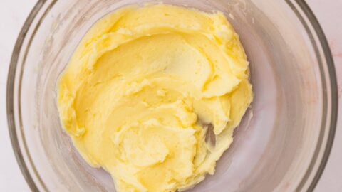 Butter whipped in a mixing bowl.