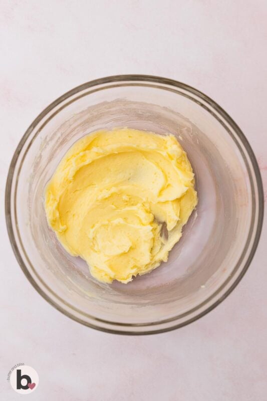 Butter whipped in a mixing bowl.