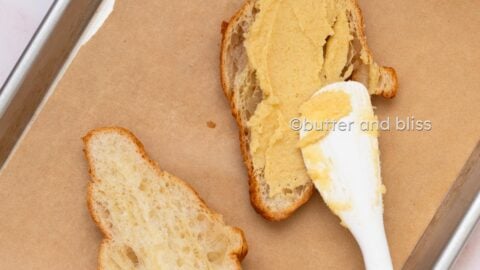 Almond cream spread on a Butter and Bliss croissant.
