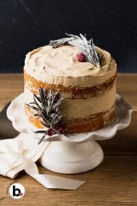 Small vanilla orange gingerbread layer cake with gingerbread mousse frosting.
