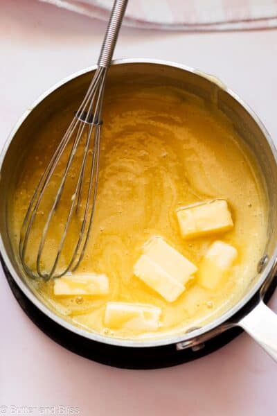 Butter added to fresh lemon curd.