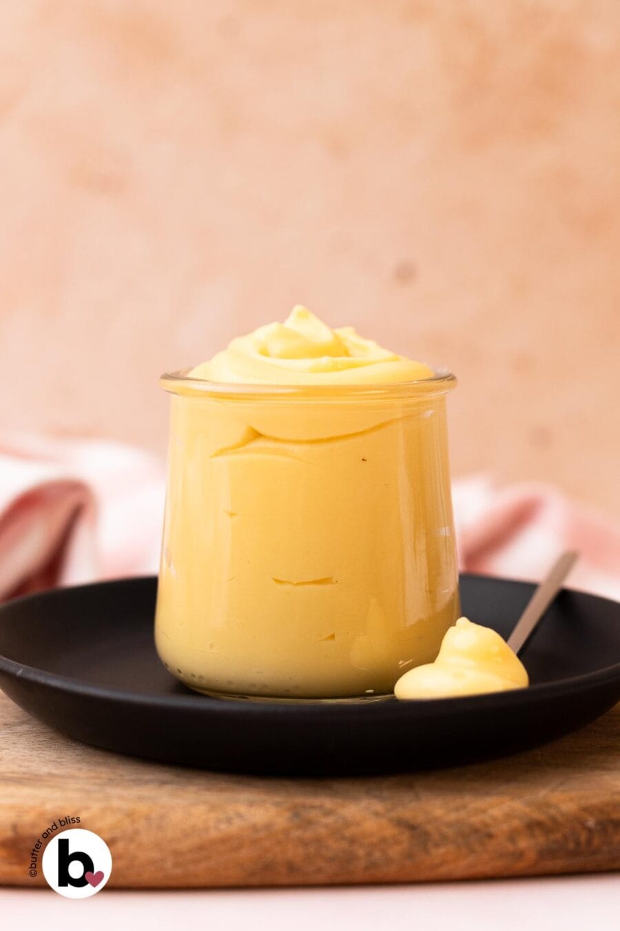 Small batch vanilla pastry cream in a small glass jar.