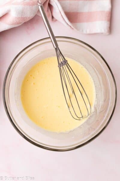 Cornstarch pudding slurry in a mixing bowl.